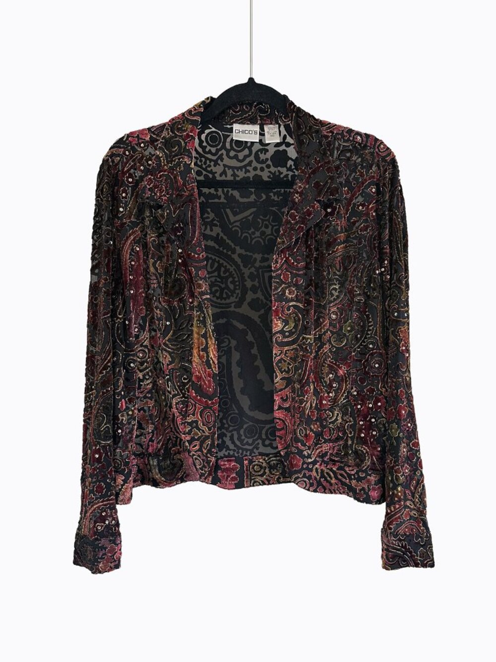 Velvet Burnout Silk Jacket L Sheer Floral Sequin Blazer Whimsigoth Y2K 90s Goth